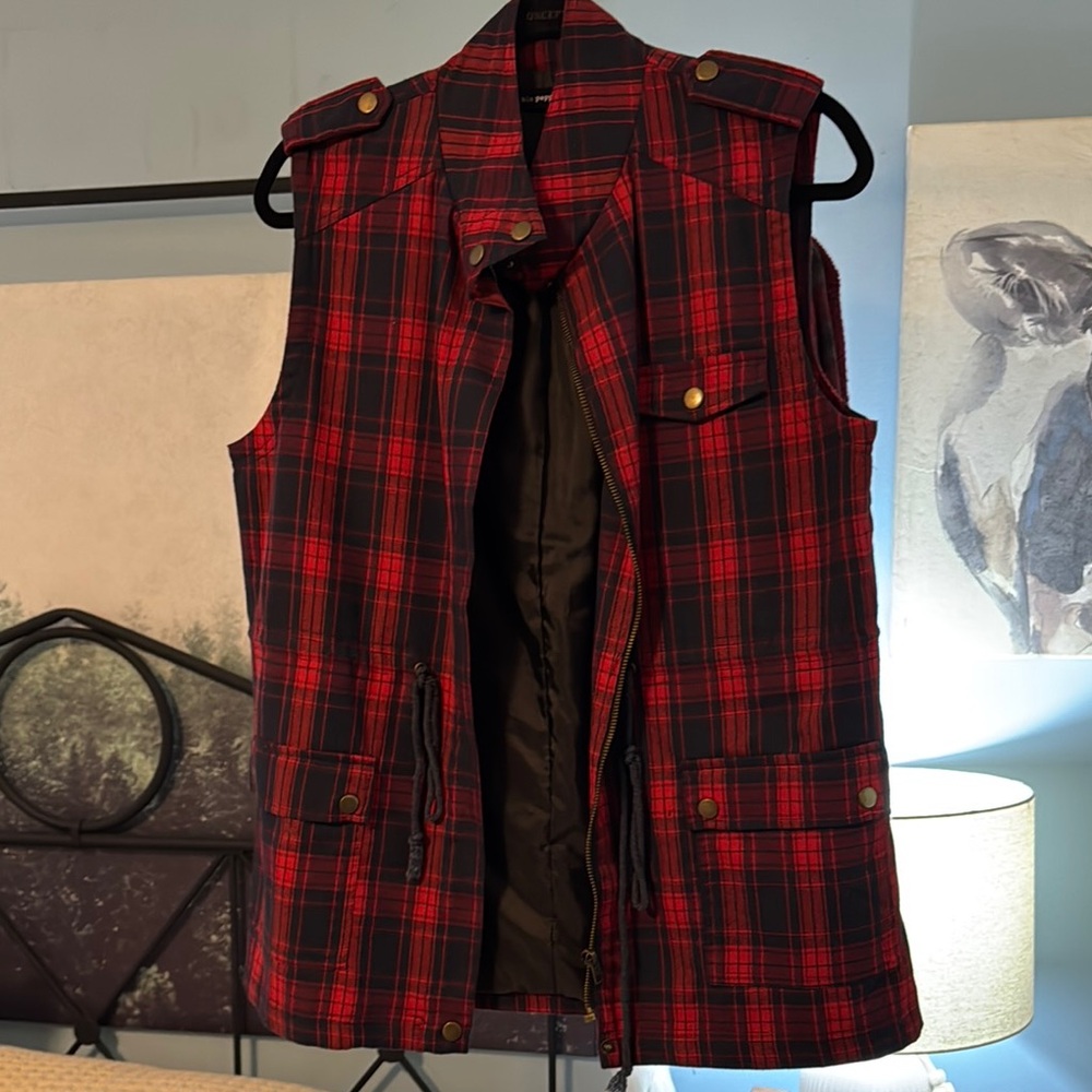 Blu Pepper Red and Black Plaid Vest
